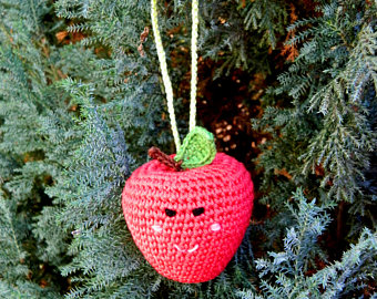 Red Apple christmas tree ornament with face