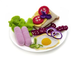 "Breakfast" crocheted food toys set of 14 Pcs for toddler pretend play kitchen or chef Eco-friendly Baby toy